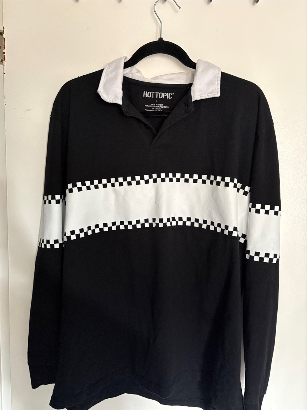 Hot Topic Black & White Checker Rugby Style Shirt